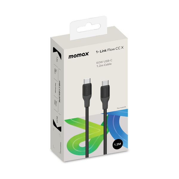 MOMAX 1-LINK FLOW 60W USB-C TO USB-C CABLE 1.2M - BLACK