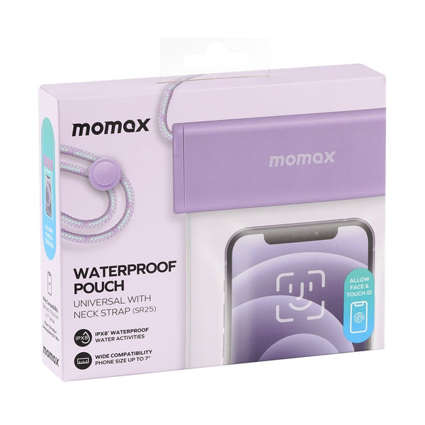 MOMAX WATERPROOF POUCH UNIVERSAL WITH NECK STRAP - PURPLE