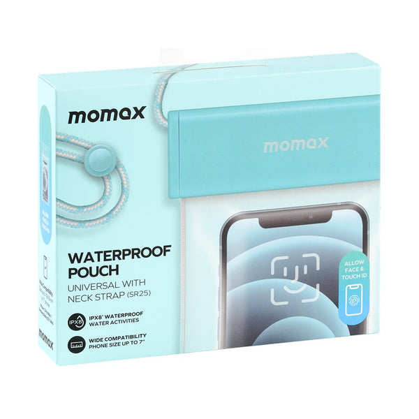 MOMAX WATERPROOF POUCH UNIVERSAL WITH NECK STRAP - LAKE BLUE