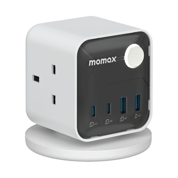 MOMAX 1-CHARGE WORK FLOW 3-OUTLET POWER CUBE WITH USB - WHITE