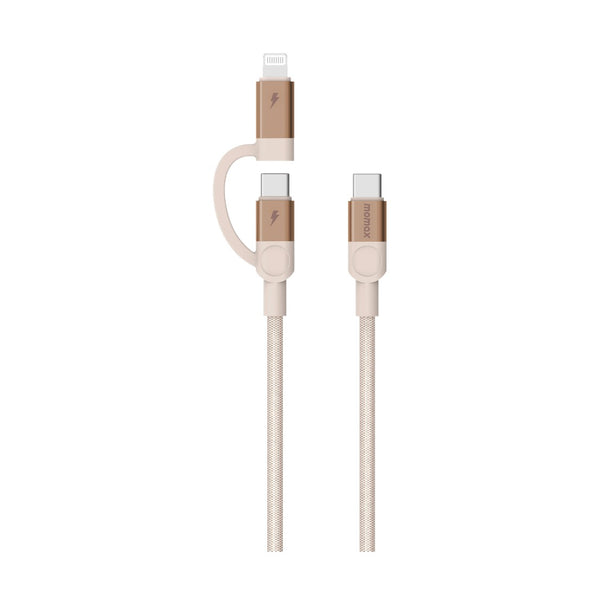 MOMAX MAG LINK USB-C TO C & LIGHTNING MAGNETIC CABLE 2M - DESERT TITANIUM