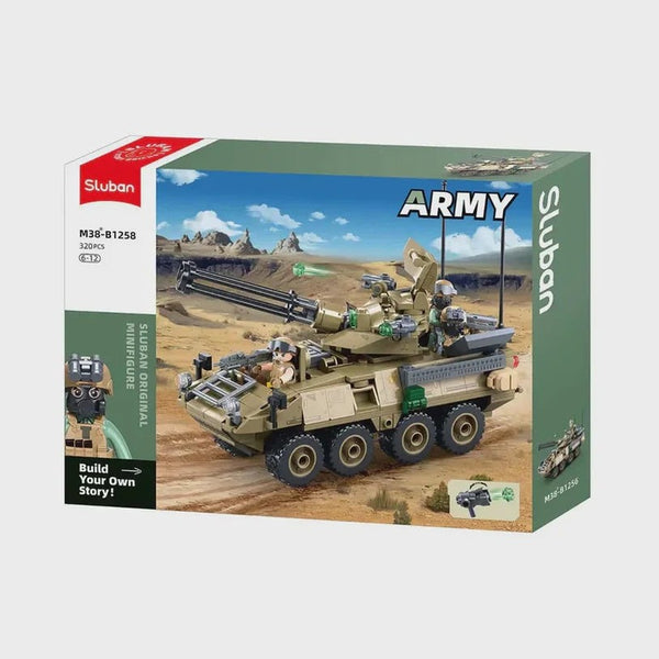 Sluban Army OEF Stryker ADS Air Defense Vehicle Brick Set, 320 Pieces, Ages 6+
