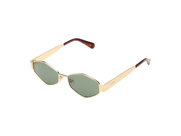 Komono Fenix Polygonal Stainless Steel Sunglasses, Gold, Green Cat 3 UV400 Lenses