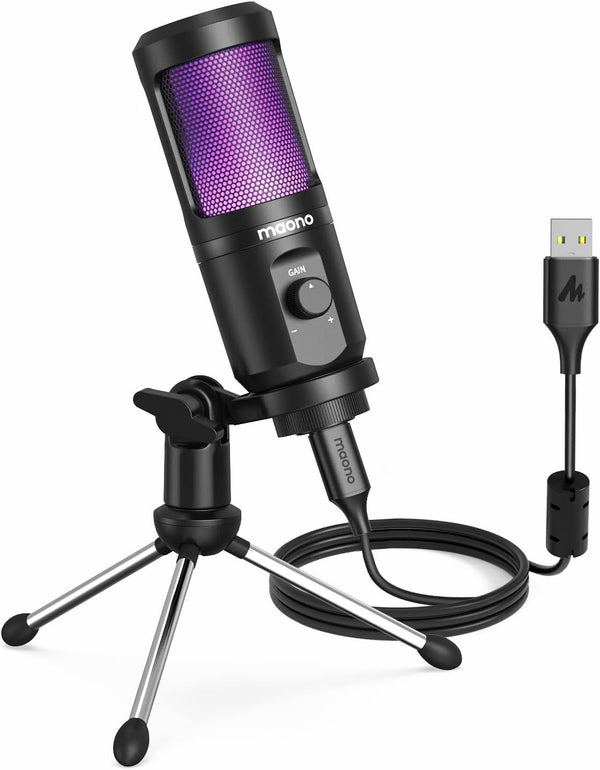 MAONO AU-PM461TR RGB USB Gaming Microphone with Mic Gain - Black
