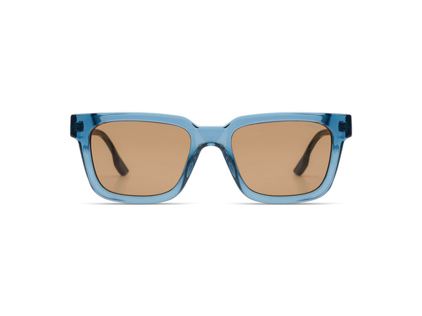 Komono Bobby Square Sunglasses in Stream, Blue Bio Nylon Frame, Brown Cat 2 UV400 Lenses