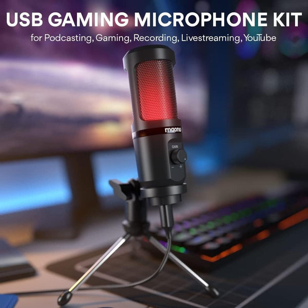 MAONO AU-PM461TR RGB USB Gaming Microphone with Mic Gain - Black