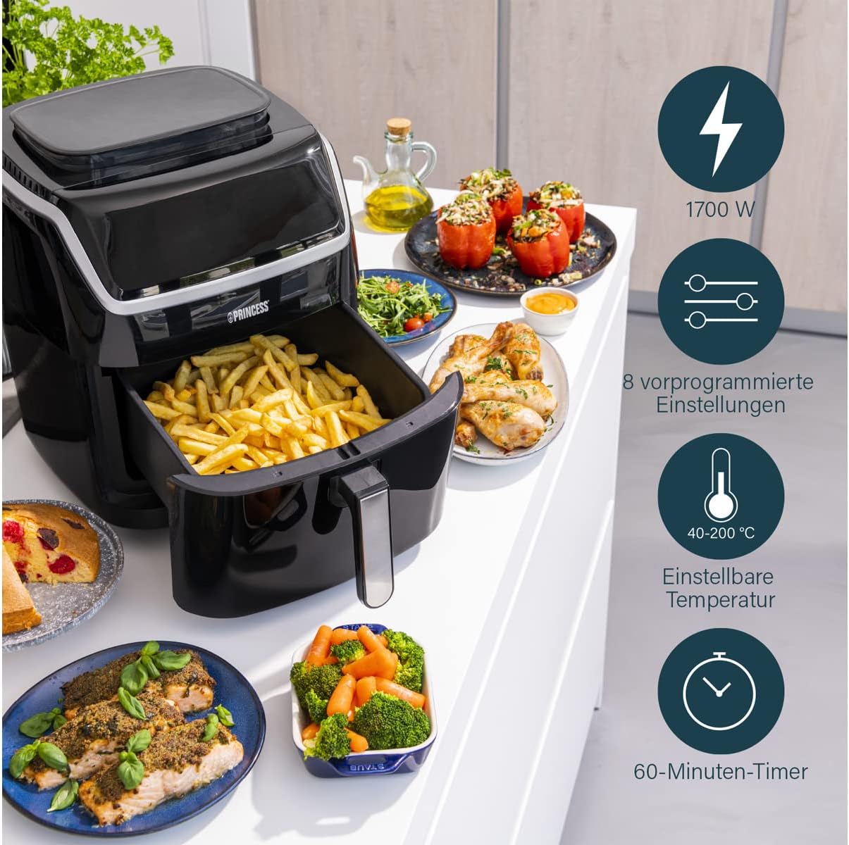 PRINCESS Airfryer & Steam Oven 6.5L 1700 Watt Black