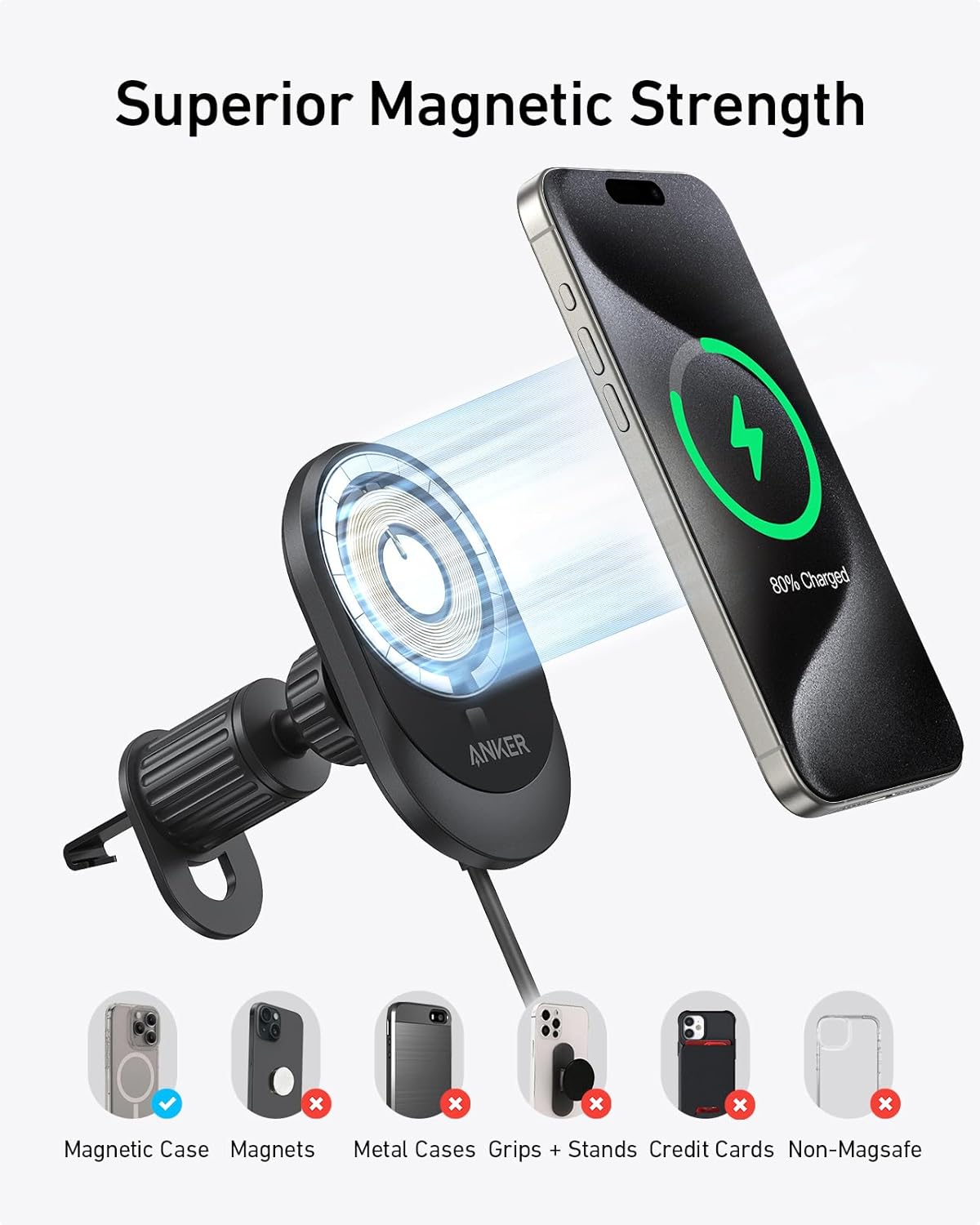 Anker MagGo Wireless Car Charger (15W)