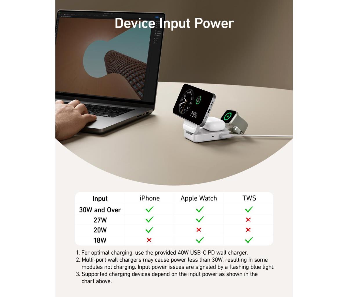 MagGo Wireless Charging Station (15W, Foldable 3-in-1)