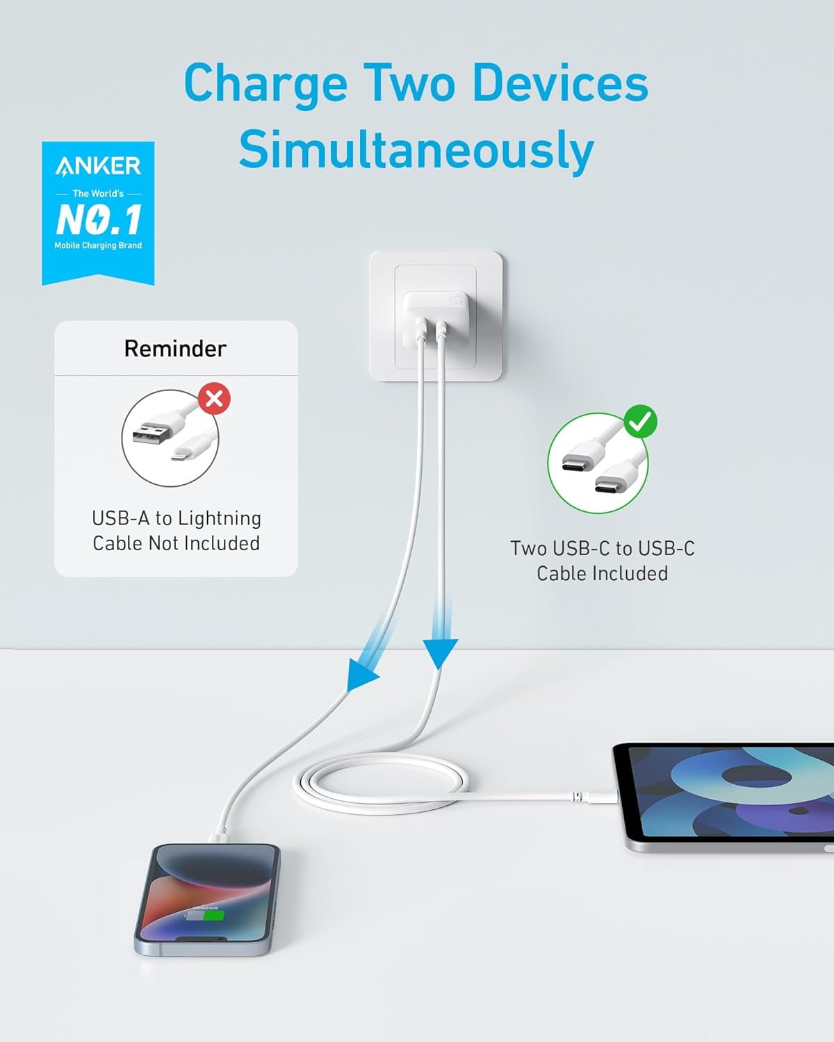 Anker 20W Wall Charger (2 Ports)White