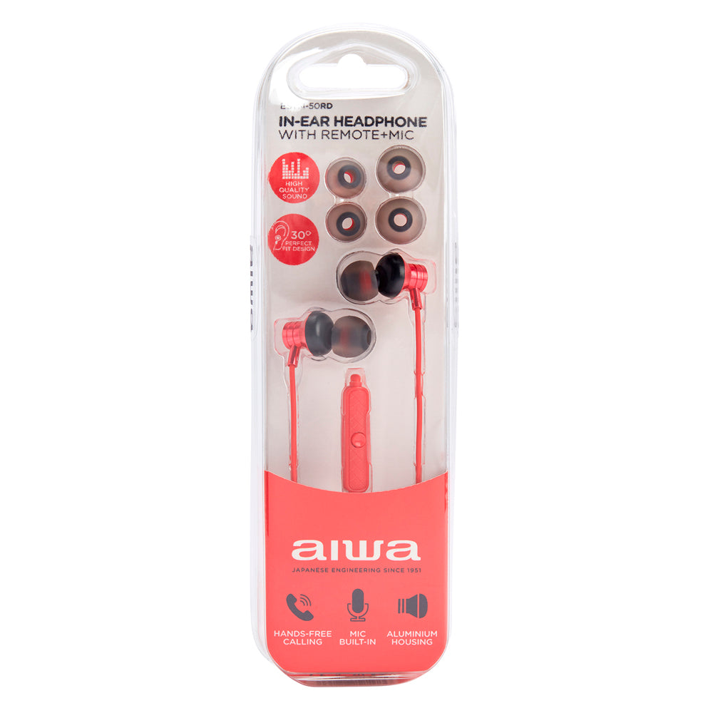 Aiwa STEREO IN-EAR HEADPHONE WITH REMOTE Red