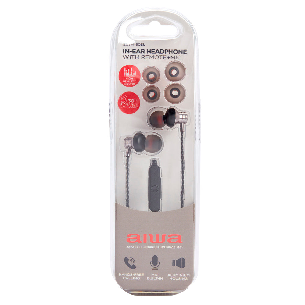 Aiwa STEREO IN-EAR HEADPHONE WITH REMOTE Silver