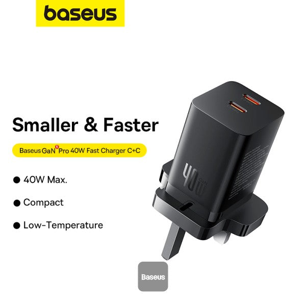 Baseus GaN5 Pro Fast Charger C+C 40W UK Cluster Black