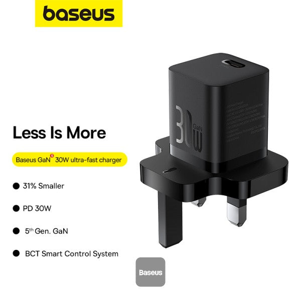 Baseus GaN5 Fast Charger(mini) 1C 30W UK Cluster Black