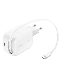 Belkin UltraCharge GaN 45W Charger - Retractable Cable Power Plug - White