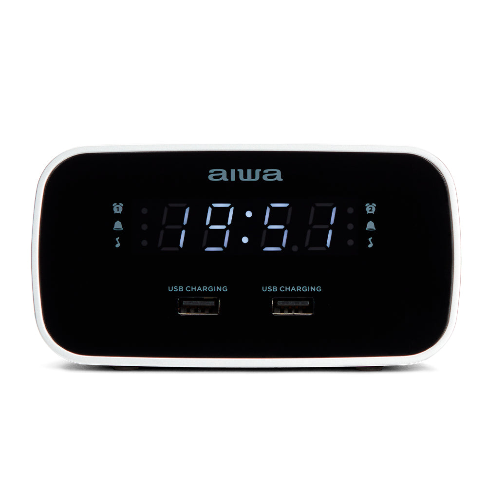 Aiwa 1.5W Dual Alarm Clock Radio with 2x USB Charging Port Black