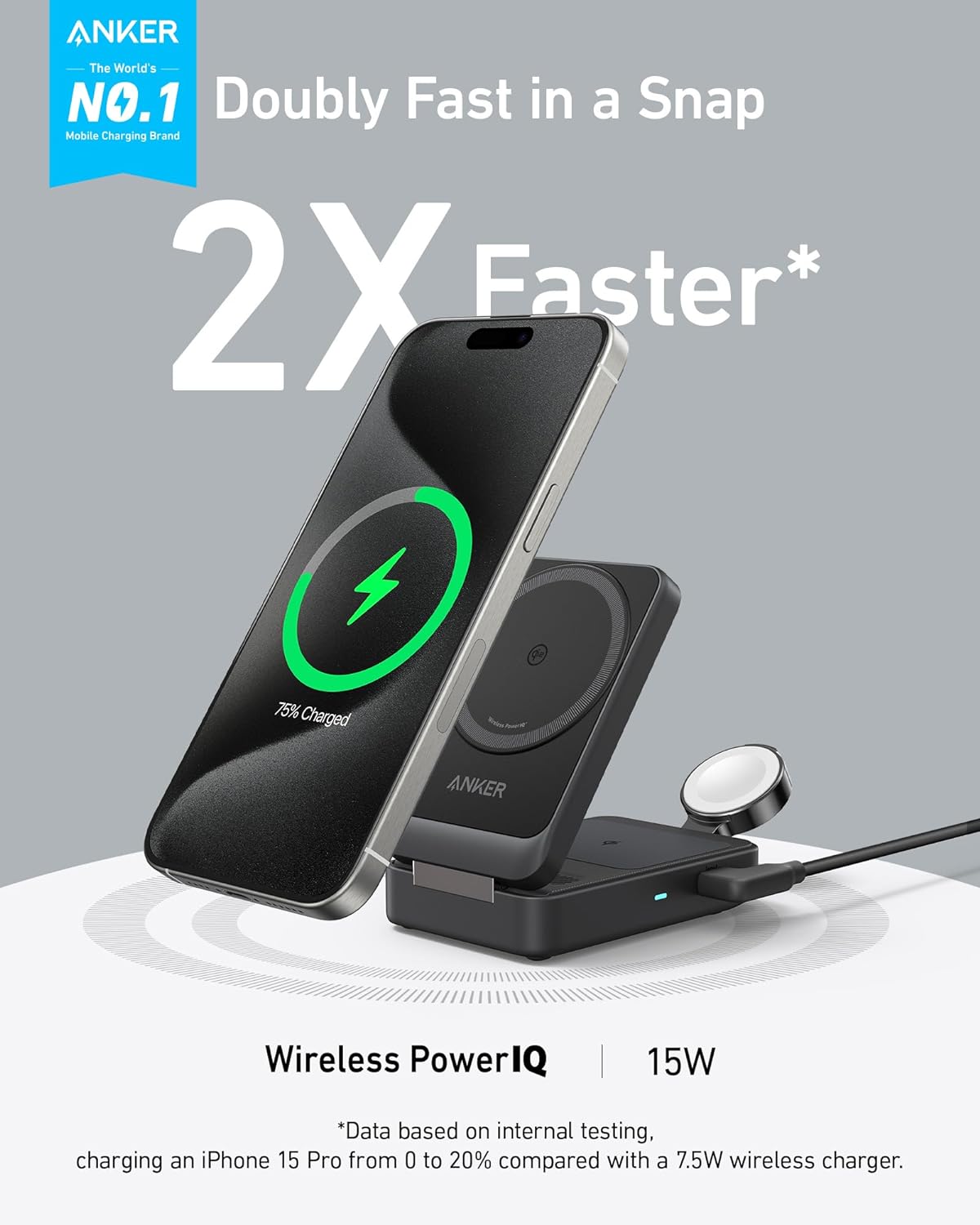 Anker MagGo Wireless Charging (15W, Foldable 3-in-1)