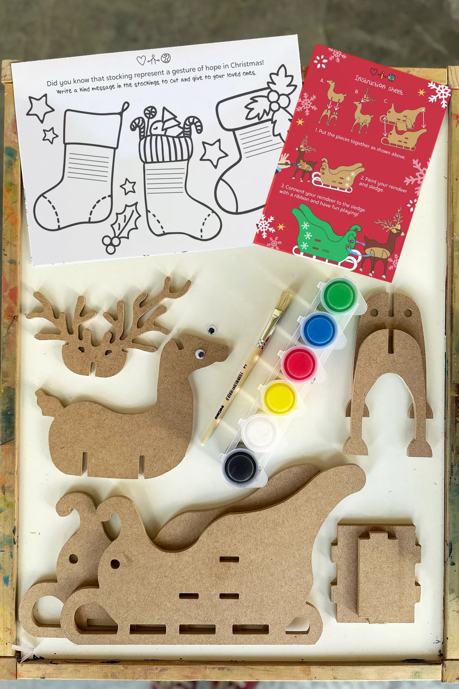 Orenda Tribe Arts & Craft Boxes Kids Reindeer With Sledge