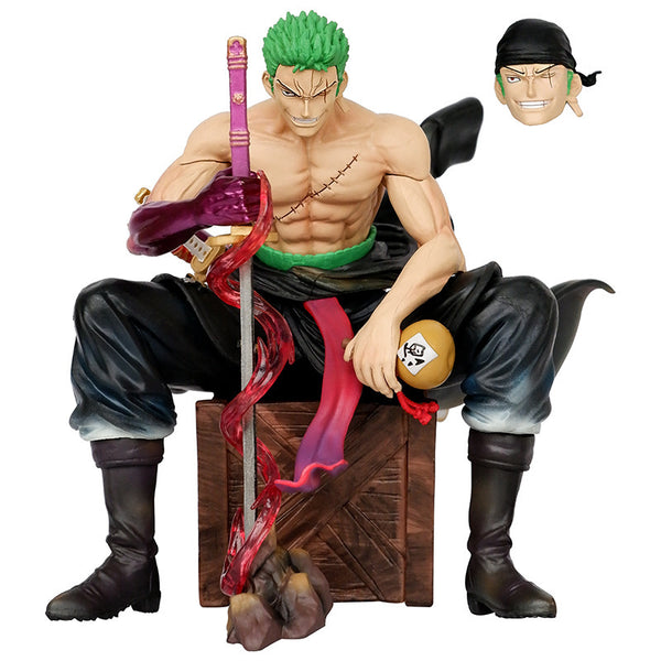 One Piece Roronoa Zoro Sitting Pose Interchangeable Head Movable Figure Dominant