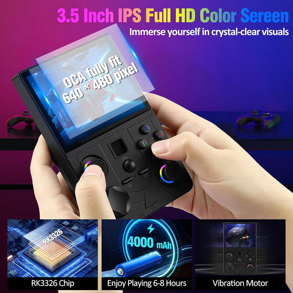 Anbernic - Retro Handheld Game Console, 3.5 Inch HD IPS Screen - Black