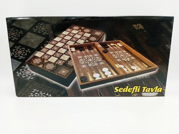 20" Chess Board and Back Gammon Folding Set - Mosaic in Play Pearls