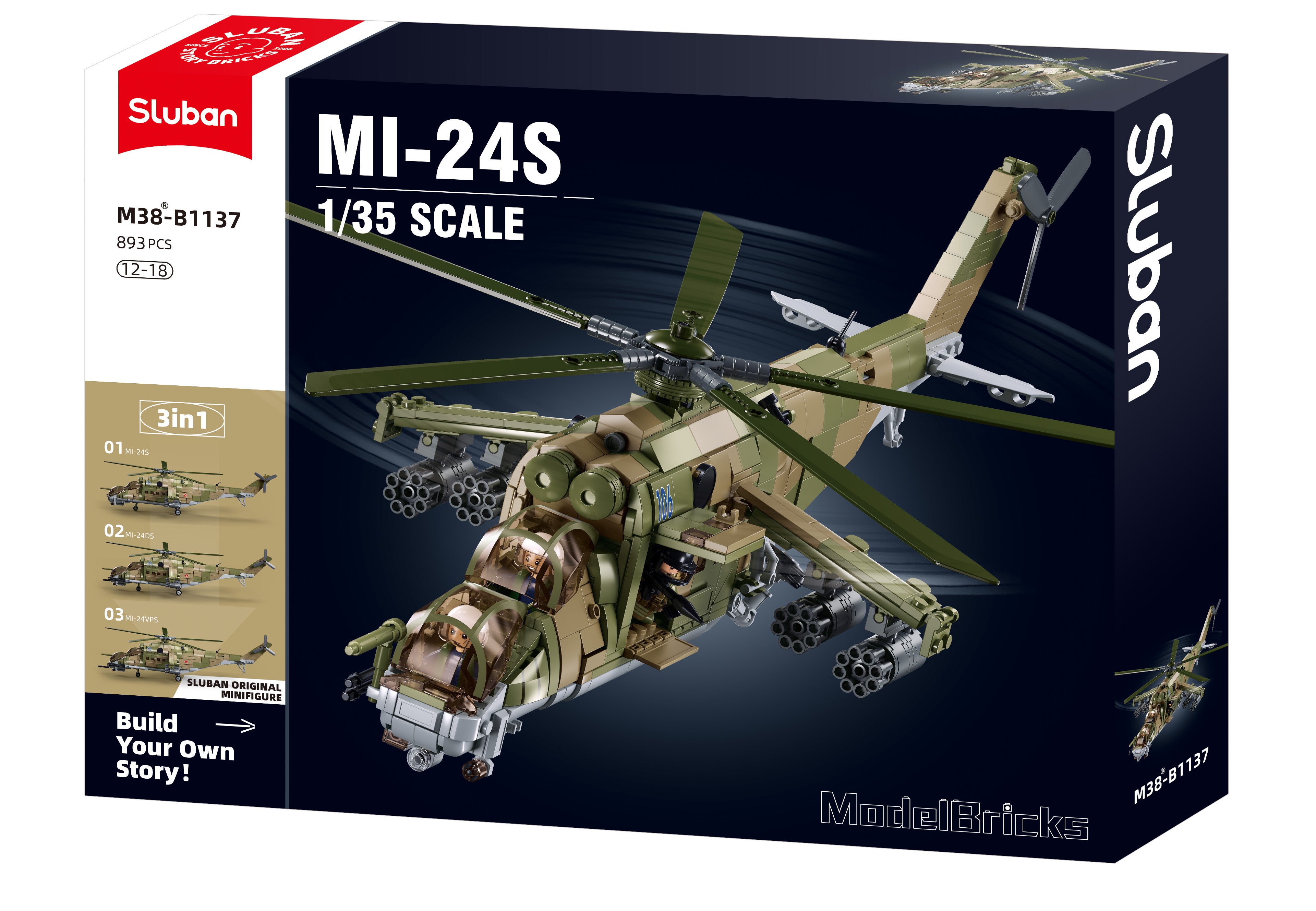 Sluban Model Bricks Mi 24S Gunship 3 In 1 1.35 893 Pcs