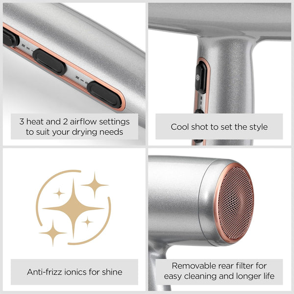 Babyliss Cosmos Lightweight Hair Dryer with Diffuser, 2000W - Grey