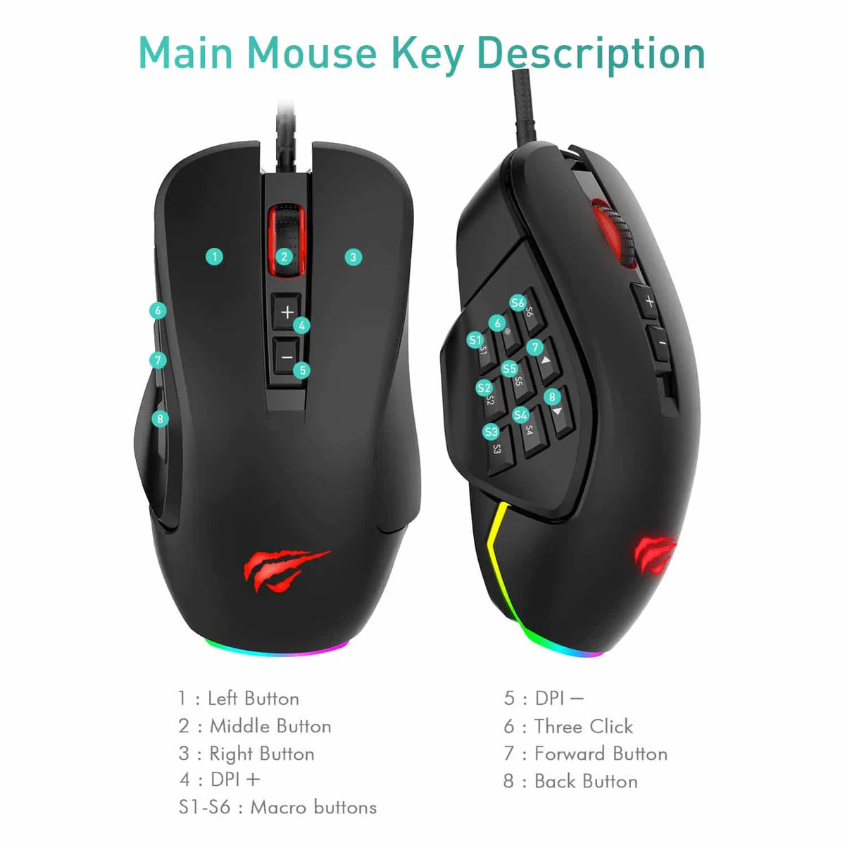 HAVIT Gamenote MS900 Programming Gaming Mouse