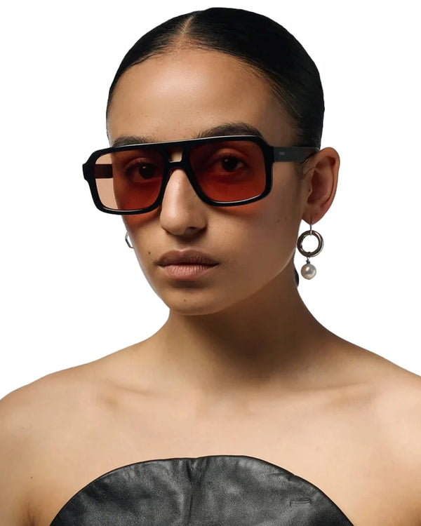 Komono Falcon Aviator Sunglasses in Black Sunset, Orange Cat 2 UV400 Lenses