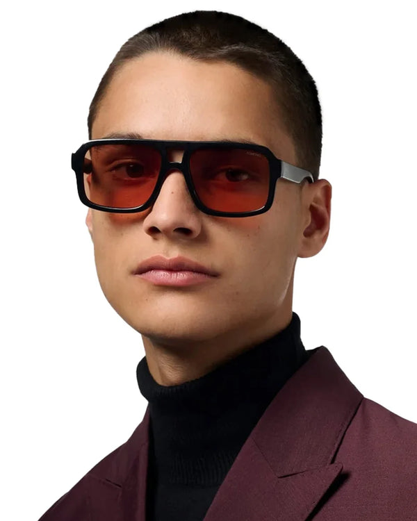 Komono Falcon Aviator Sunglasses in Black Sunset, Orange Cat 2 UV400 Lenses