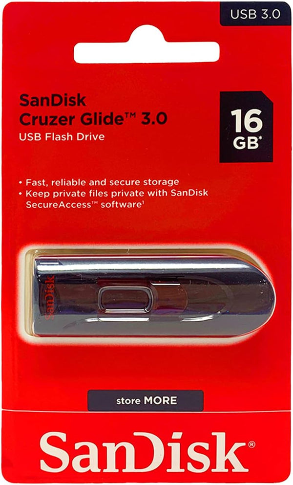 SanDisk Cruzer Glide 3.0 USB Flash Drive 16GB, USB 3.0, Retractable Connector