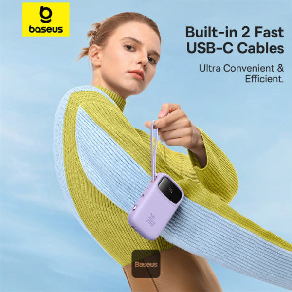 Baseus - Os-Baseus Qpow 2 Digital Display Fast-Charging Power Bank With 2 Built-In Type-C Cable 10000Mah 30W Nebula Purple
