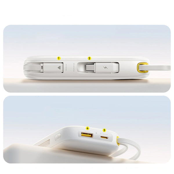 Baseus - Os-Baseus Enerfill Fc31 Digital Display Power Bank With 2 Built-In Usb-C Cables 10000Mah 45W Moon White