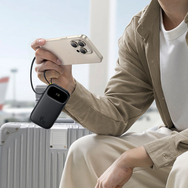 Baseus - Os-Baseus Enerfill Fc31 Digital Display Power Bank With 2 Built-In Usb-C Cables 10000Mah 45W Cosmic Black