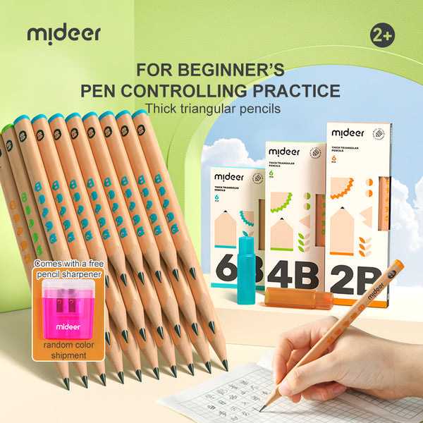 أقلام رصاص مثلثة سميكة 4B من Mideer - مجموعة رسم خشبية للفنون