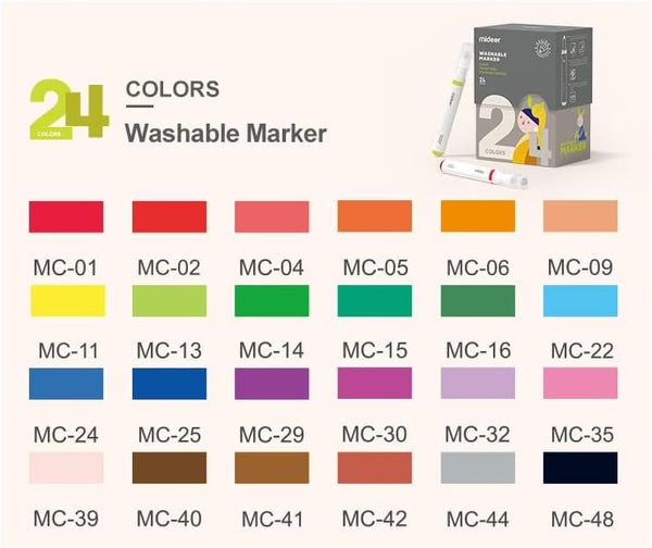 Mideer Washable Markers Small Tip 24 Colors - Kids Art Set