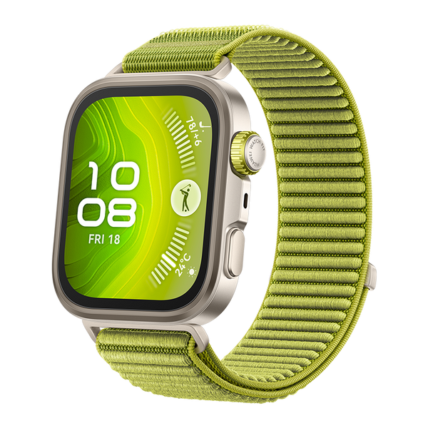 Huawei Watch Fit 4 Pro Smartwatch, 1.82 inch AMOLED, Titanium Bezel, Green Nylon Strap
