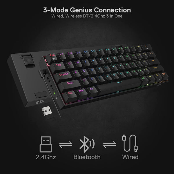 Redragon Draconic 60% Compact Wireless Keyboard,brown Switch