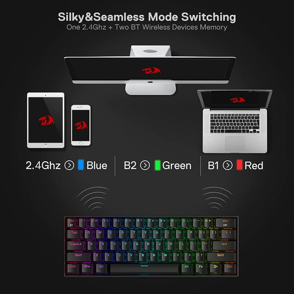 Redragon Draconic 60% Compact Wireless Keyboard,brown Switch