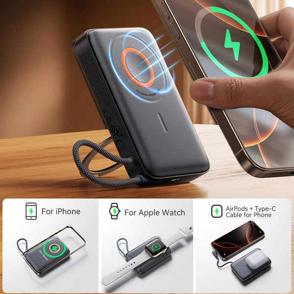 Joyroom Wireless External Battery, 10000mAh, 22.5W, PD + FQI, 1 x QI - 2 x USB-C, Black