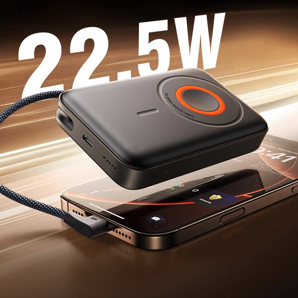 Joyroom Wireless External Battery, 10000mAh, 22.5W, PD + FQI, 1 x QI - 2 x USB-C, Black