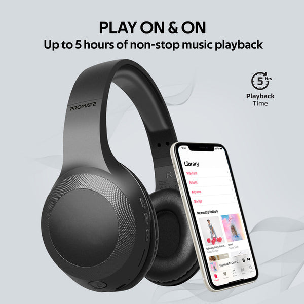 Promate Laboca Deep Bass Over-Ear Wireless Headphones - Black