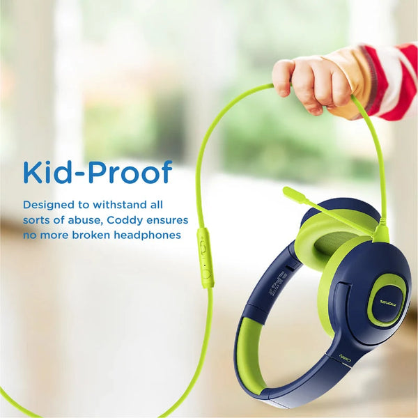 Promate Coddy Hi-Definition Safe Audio Wireless Headphone kids - Emerald