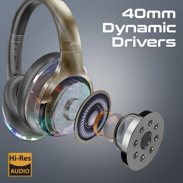 Promate TransTune Active Noise Cancelling Hi-Fi Stereo Wireless Headphones with RGB Lights – Silver
