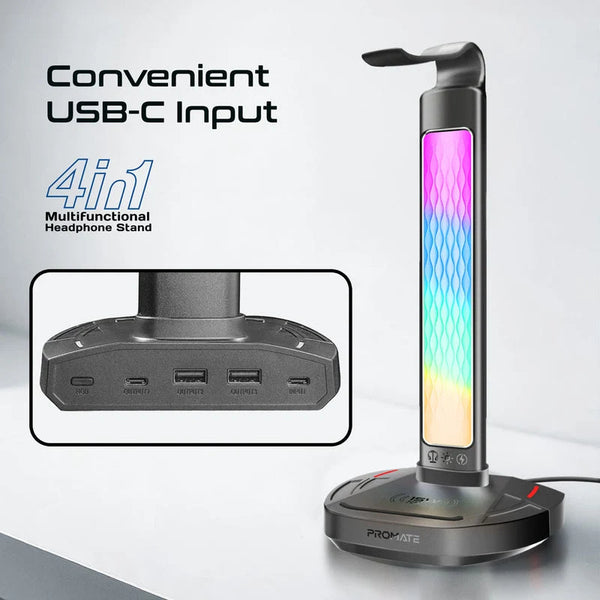 Promate FortX, Headset Stand, 15W Wireless Charger & USB Hub