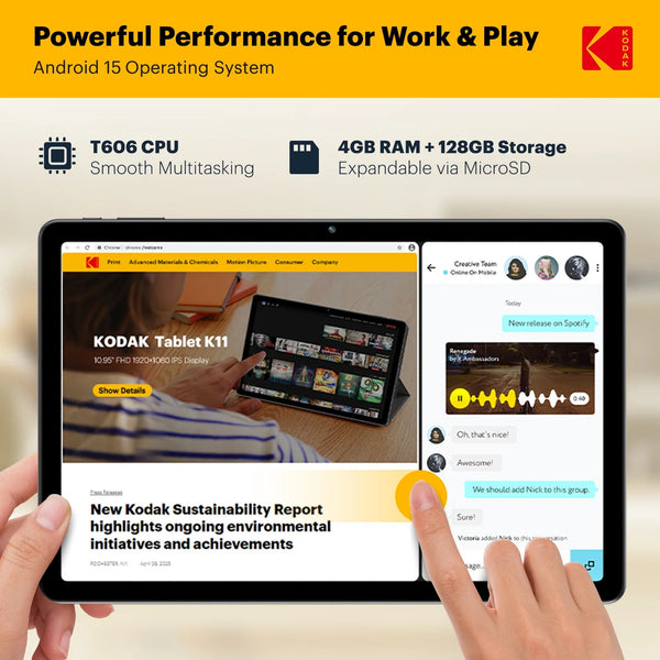 Kodak - تابلت K11 – تابلت أندرويد FHD مقاس 11 بوصة سعة 128 جيجابايت