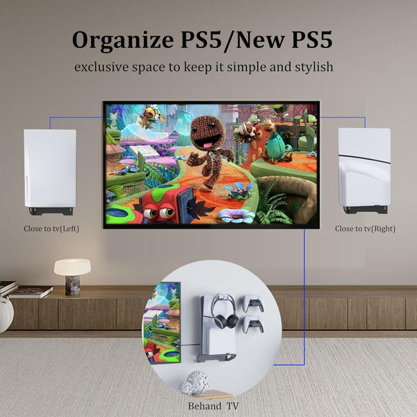 حامل جداري Dobe لجهاز PS5 وPS5 Slim، مصنوع من المعدن مع أدوات التثبيت، أسود