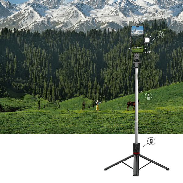 WiWU Wi-SE015 Bluetooth Selfie Stick Tripod with LED Ring Light & 360° Rotation