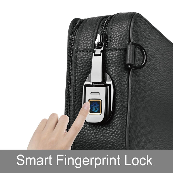 Wiwu Master Genuine Leather Fingerprint Lock Multifunctional Leather Crossbody Bag - Black