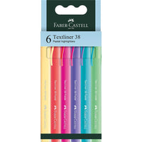 Faber-Castell Textliner 38 Pastel Highlighters, Assorted Colors, Box of 6